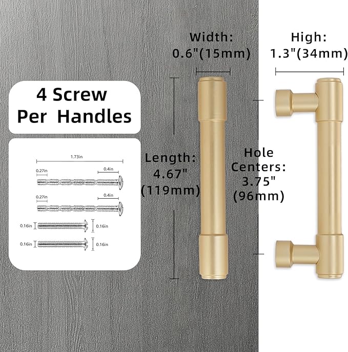 10 Pack Brushed Gold Cabinet Pulls 3.75 Inch(96mm) Hole Centers Kitchen Cabinet Handles Gold Drawer Pulls