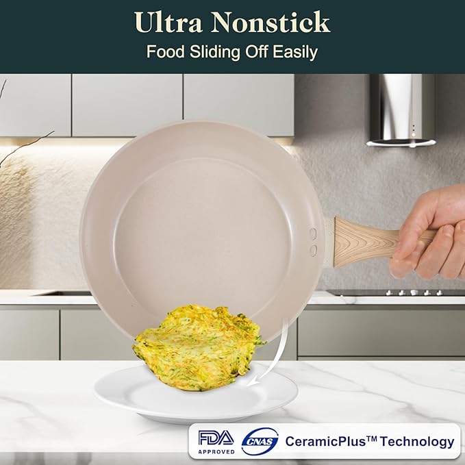 Pots and Pans Set Non Stick, 11pcs Ceramic Cookware Set, Non Toxic Induction Kitchen Cookware Sets, Nonstick Cooking Set with Stay Cool Handle, 100% PFOA Free, Cream