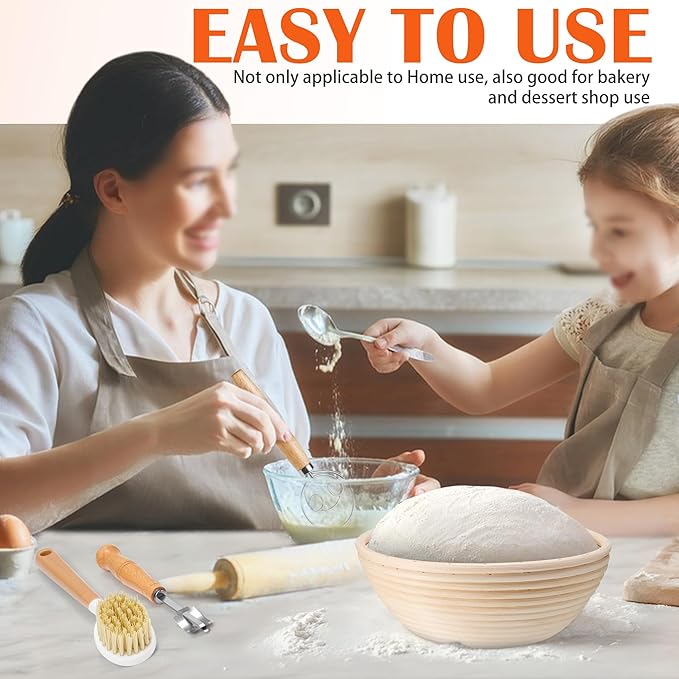 P&P CHEF Complete Sourdough Starter Kit, Sourdough Bread Baking Supplies Set, 9'' Round Bread Proofing Basket with Other Dough Making Tools, Ideal for Bread Making Baking Fermentation