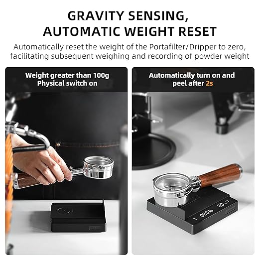 MHW-3BOMBER Espresso Scale with Timer,Small Coffee Scale with Solid-Liquid Detection,Auto Tare Digital Coffee Bean Scale,0.1g Accurate Weighting,2 Mode,Black ES6027B-OS