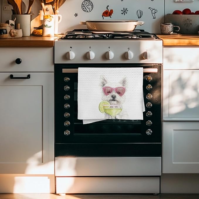 Cabana Bro Westie Gifts Kitchen Towels, Westie Gifts for Westy Lovers Decorative Hand Towels for Bathroom, Funny West Highland White Terrier Cocktail Tequila Dish Tea Towels for Kitchen, 16x24 Inch