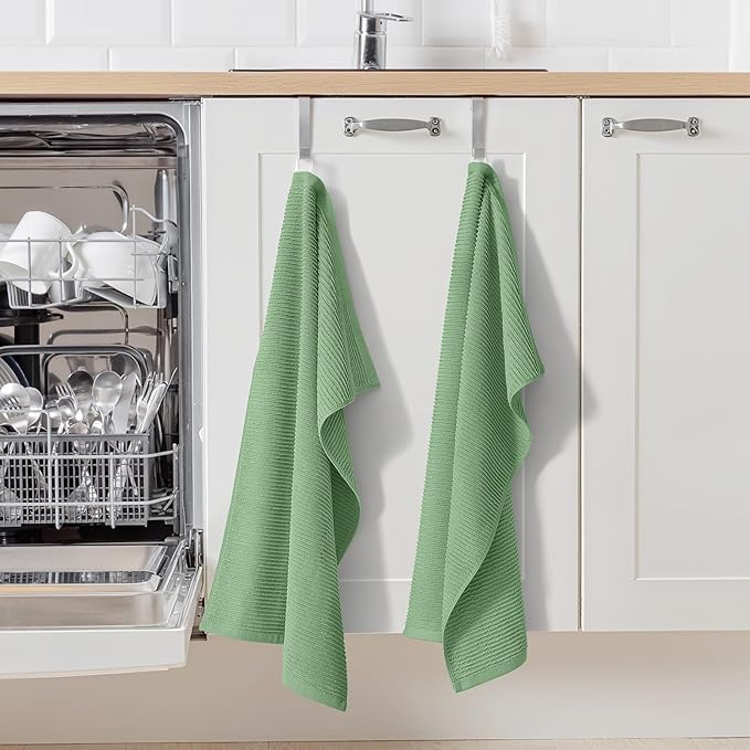Homaxy Premium Kitchen Towels (18"x 28", 8 Pack), Large 100% Cotton Kitchen Hand Towels, Ultra Absorbent Ribbed Terry Tea Towels Set with Hanging Loop, Grass Green