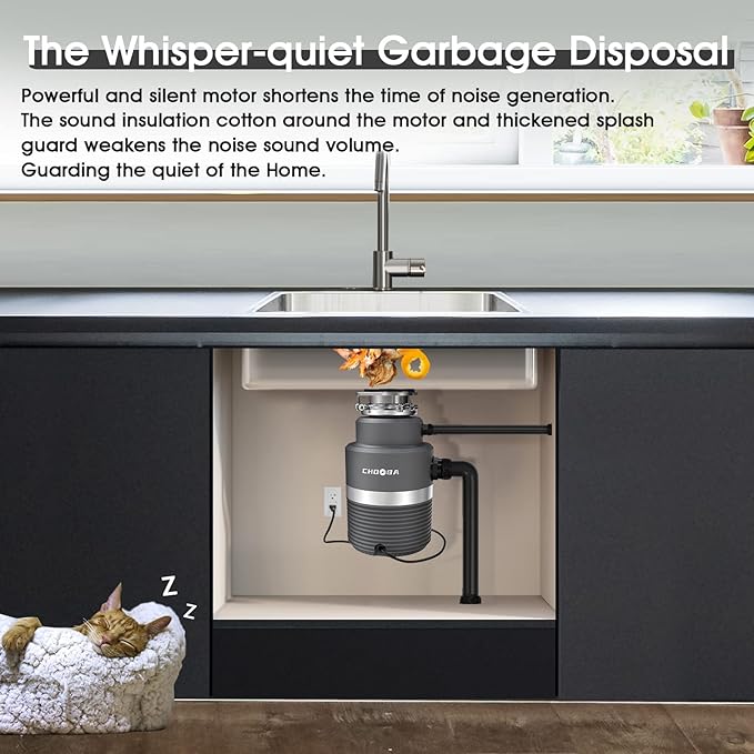 Garbage Disposal 1HP, Food Waste Disposal Continuous Feed, Garbage Disposal with Power Cord, Light Gray