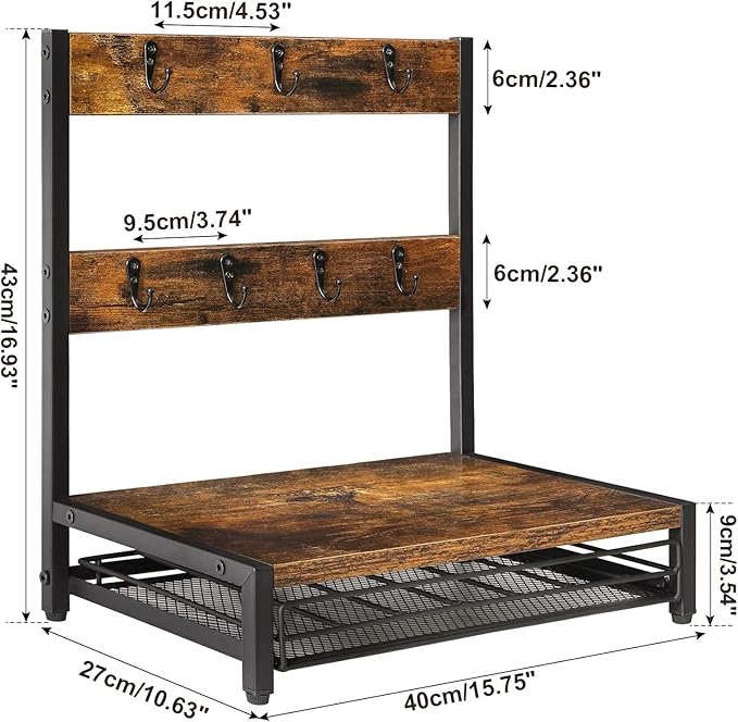 IBUYKE Coffee Pod Drawer, Rustic Coffee Mug Holder for Countertop, 8 Hooks and 35 Capsules Capacity, Coffee Station Organizer with Mug Hooks, Wood Mug Tree Holder for Kitchen Coffee Bar,TCJ003H
