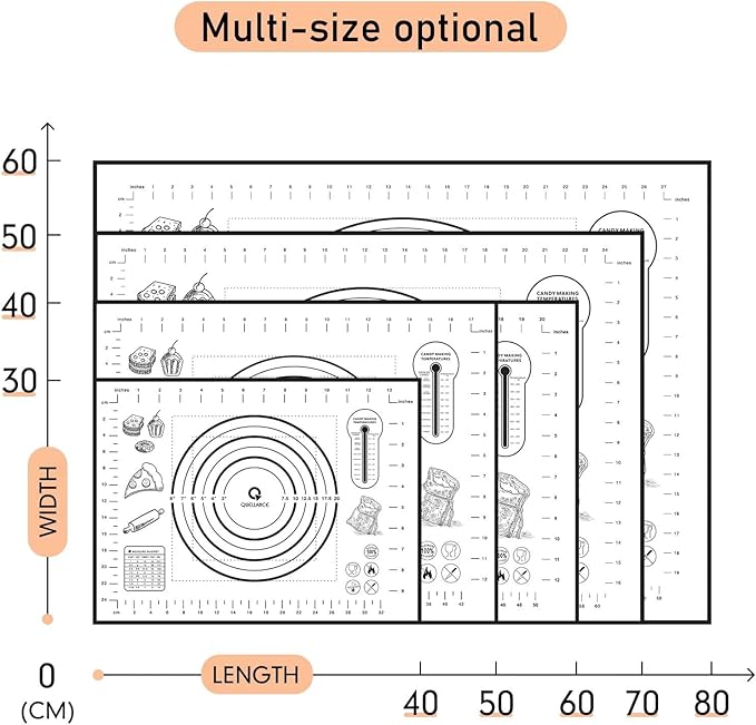 Silicone Baking Mat Extra Large, Pastry Mat with Measurement, Kitchen Counter Mat for Pie Crust, Pizza and Cookies - BPA Free Oven Liner/Kneading Matts,16" x 24", Black