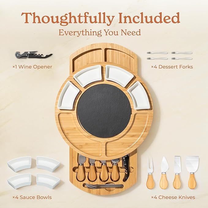 SMIRLY Charcuterie Boards Set - Large Bamboo Cheese Board set - House Warming Gifts New Home, Wedding Gift for Couple, Bridal Shower Gift, Birthday Gifts for Women
