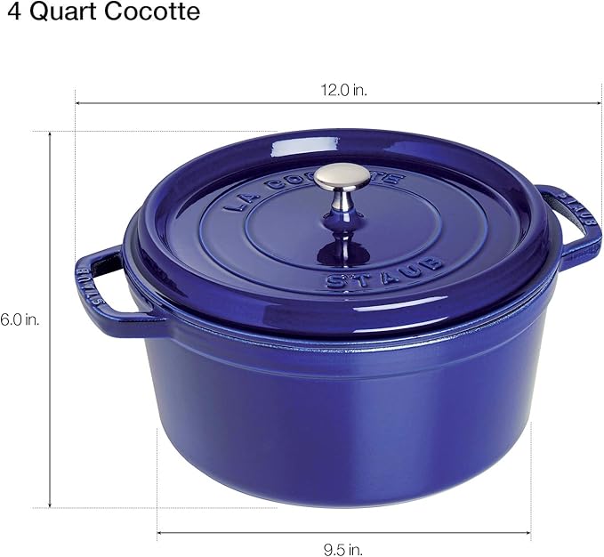 Staub Cast Iron 4-qt Round Cocotte - Dark Blue, Made in France