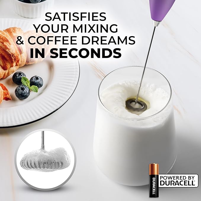 Zulay Kitchen Milk Frother Handheld Electric Whisk with AA Duracell Batteries – Durable Drink Mixer for Coffee, Lattes, Cappuccinos & More - Galaxy