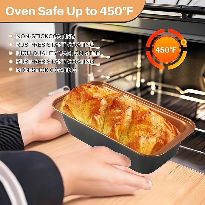3-Pack 9x5 Loaf Pan for Baking Bread, Nonstick Bread Pan With Copper & Black Two-Tone Finish Perfect for Homemade Bread, Meatloaf, Pound Cake