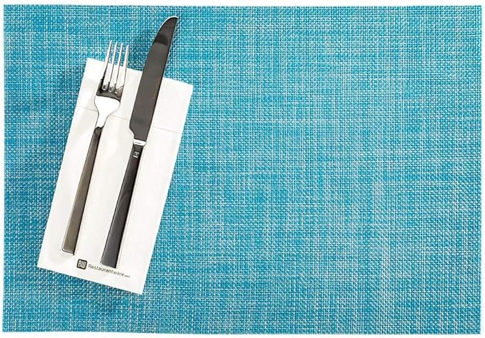 Restaurantware Carmel Mesh 16 x 12 Inch Table Placemats Set Of 6 Woven Washable Placemats - Heat Tolerant No Stain Blue Vinyl Kitchen Placemats With Pearl Threads Easy To Clean