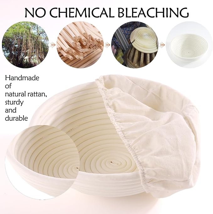 Banneton Bread Proofing Basket: 2 PCS Sourdough Proofing Basket with Liner - Round Banneton Basket for Baking