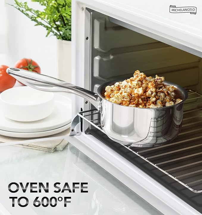 MICHELANGELO 1.5 Quart Saucepan with Lid, Triply Thick Bottom Sauce Pan Stainless Steel Saucepan 1.5 QT, Nonstick Sauce Pot, Induction Compatible