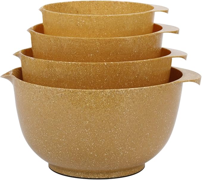 BoxedHome Dressing Bowl Set Red Pine Fiber Salad Bowls Non-Slip Stackable Kitchen Bowls 4 Piece Set Purely natural, made of natural fibers(Deep yellow)