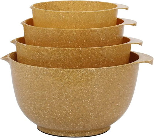 BoxedHome Dressing Bowl Set Red Pine Fiber Salad Bowls Non-Slip Stackable Kitchen Bowls 4 Piece Set Purely natural, made of natural fibers(Deep yellow)