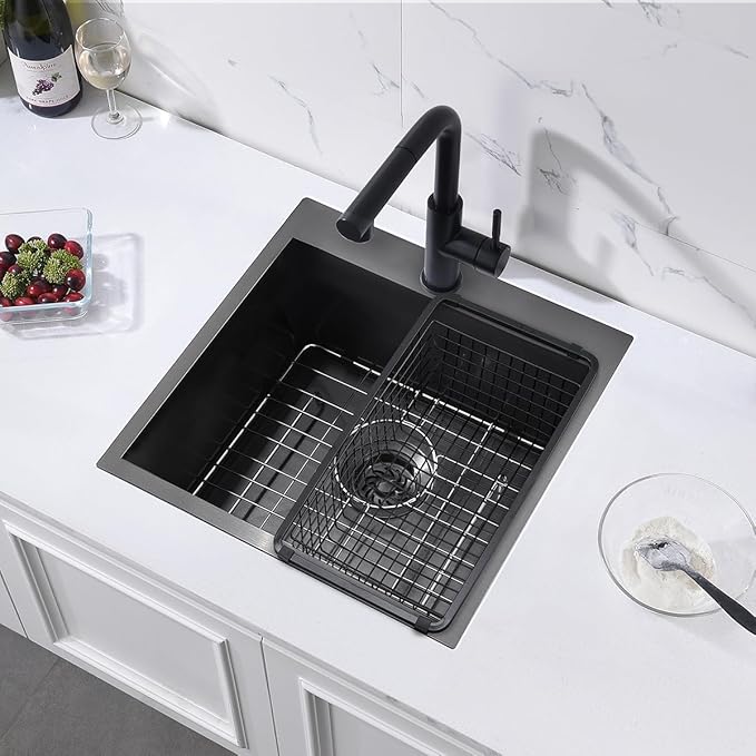 18 Black Drop In Kitchen Bar Sink, ZDHHT 18 x 18 x 10 Inches 16 Gauge T304 Black Stainless Steel Topmount Small Kitchen Sink Bar Prep Square Island Sink