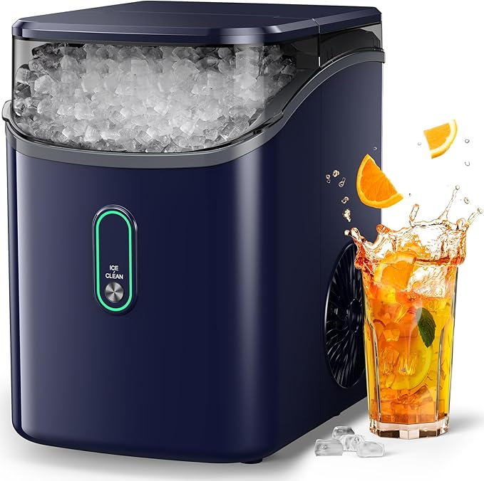 Silonn Nugget Ice Maker Countertop, Pebble Ice Maker with Crushed Ice, One-Click Operation Ice Machine with Self-Cleaning, 33lbs/24H for Home, Kitchen, Office, Blue