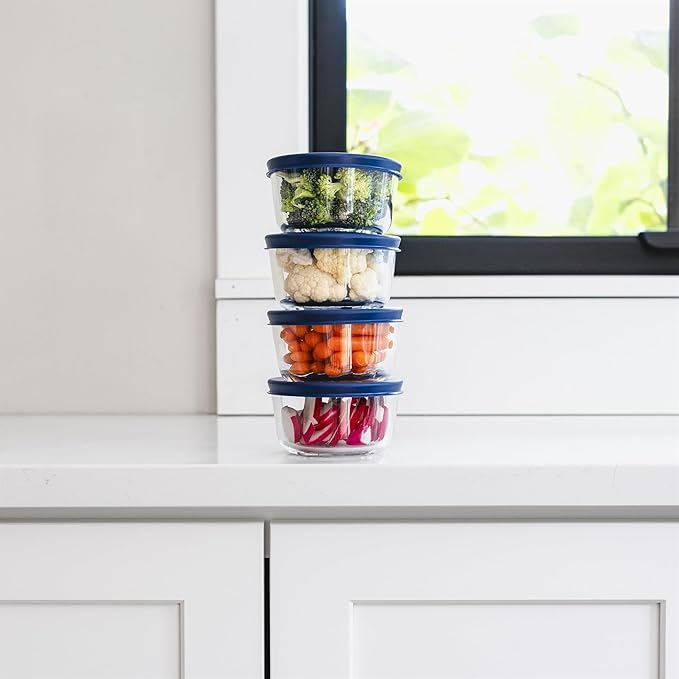 8-Piece Glass Food Storage Containers Set (4 Containers + 4 BPA-Free Lids) | 7-Ounce, Leakproof | Microwave, Freezer, Oven & Dishwasher Safe | Ideal for Meal Prep & Pantry Organization