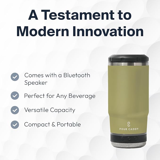 Chill & Brew, Insulated Can & Bottle Holder, Bluetooth Cup with Speaker, Fits 12 oz Cans, Skinny Cans, Most Bottles & Cold Drinks, Sandstone