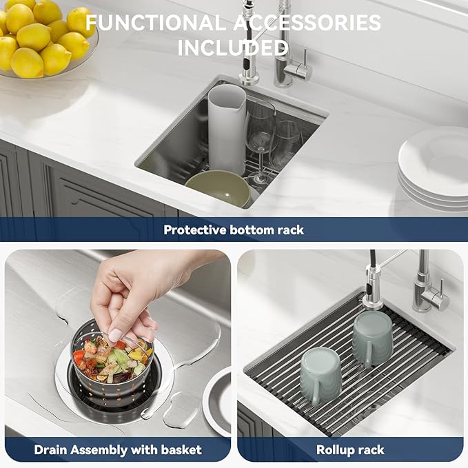 Lordear Undermount Bar Sink 15 x 19 x 10 Inch Kitchen Sink 16 Gauge Stainless Steel Small Sinks Kitchen Single Bowl Workstation with Cutting Board