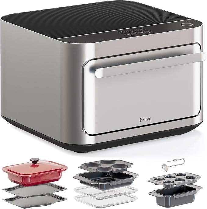 Brava Oven Chef's Choice Set: 10-in-1 Touchscreen Countertop Smart Oven, Air Fryer, 6-Slice Toaster, Slow Cooker, Reheater, Dehydrator, Rice Cooker, Healthy & User Friendly, Auto-Shut Off, 1800W