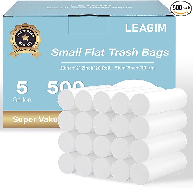 500 Count 5 Gallon Trash Bags, Strong Small Garbage Bags, Bathroom Trash Can Bin Liners, 4-6 Gallon Unscented White Wastebasket Liners for Kitchen Office Toilet and Bedroom