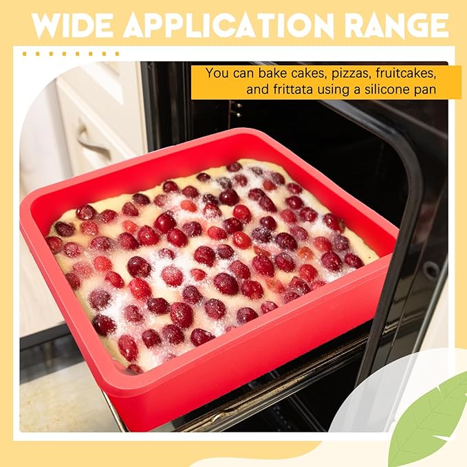 Geetery Set of 4 Silicone Square Cake Pan Silicone Brownie Pan Nonstick Baking Mold for Muffin Bread Rice Crispy Lasagna Pie, Red(8 x 8 x 1.6 Inches)