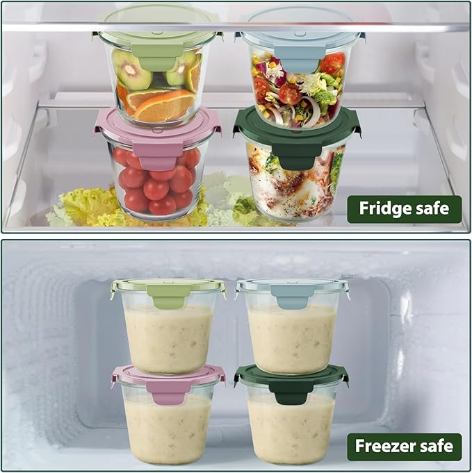 23oz Glass Meal Prep Containers with Lids, Airtight 3-Cup Glass Storage Containers Set, Heat-Resistant BPA-Free for Soup, Leftover, Microwave, Dishwasher, and Freezer Safe (6 Packs)