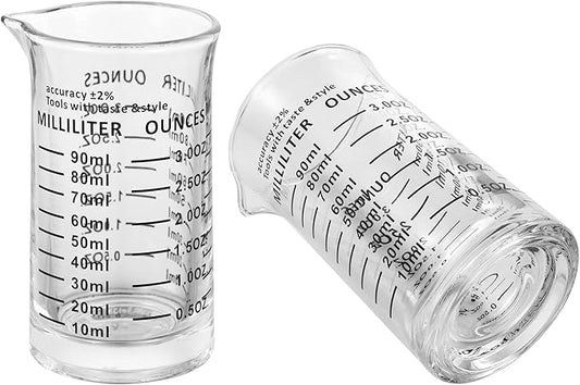 Ackers 3oz/90ml Glass Measuring Cup – Shot Glass with Double Scale-Ounce,Ml Markings for Kitchen & Bar(Pack of 2)