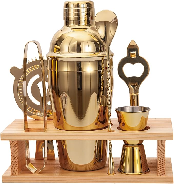 Cocktail Shaker Set Stainless Steel Bartending Kit 18.6oz Cocktail Bar Set Cocktail Mix Drink Making Kit Professional Bar and Home Drink Bar Tools for Bartender (Gold, 7Pcs)