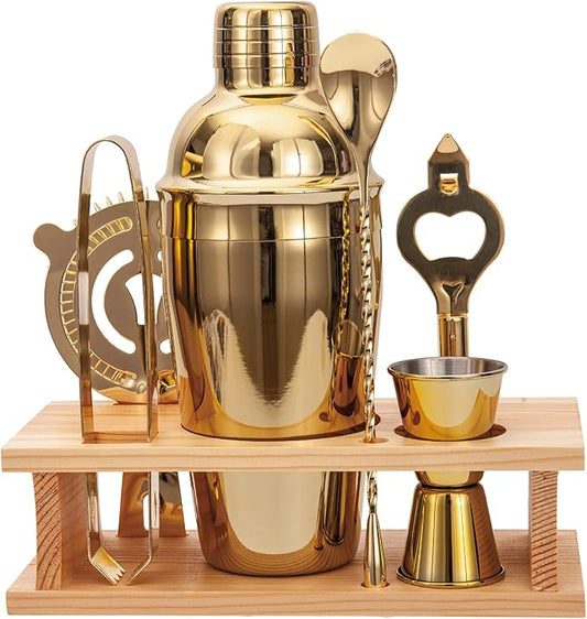 Cocktail Shaker Set Stainless Steel Bartending Kit 18.6oz Cocktail Bar Set Cocktail Mix Drink Making Kit Professional Bar and Home Drink Bar Tools for Bartender (Gold, 7Pcs)