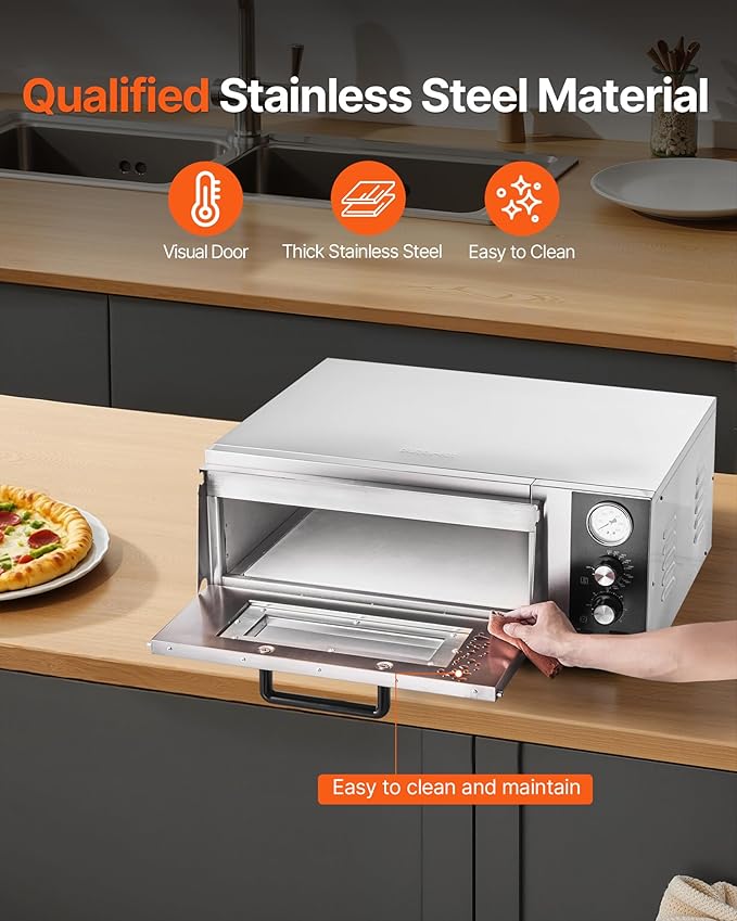 VEVOR Electric Pizza Oven, 18-Inch Commercial Pizza Ovens, 842°F Max Temp, 1740W Large Pizza Oven Countertop with Temp & Time Control, Built in Thermometer Indoor Pizza Maker for Restaurant Home Use