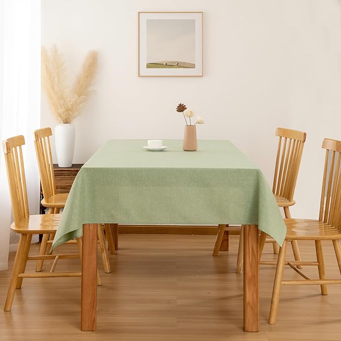 Hiasan Faux Linen Rectangle Tablecloth - Wrinkle and Stain Resistant Washable Table Cloth for Kitchen Dining Room Holiday Table Cover for Dinner, Green, 54 x 80 Inch