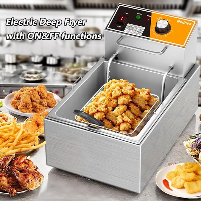 Electric Deep Fryer 10L/10.5QT Stainless Steel Single Tank Commercial Fryer with Basket, 1700W 110V Countertop Deep Fryer for Home Kitchen and Restaurant Use with Oil Thermometer & Temperature Control