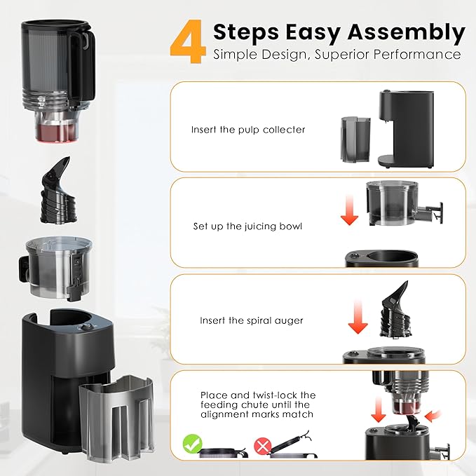 Cold Press Juicer, 5.5inch Wide Feed Chute Juicer Machine, Slow Masticating Juicer for Whole Vegetables & Fruits, Black