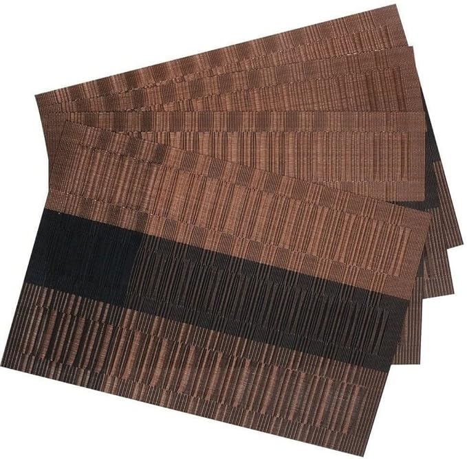 SHACOS Placemats Set of 4 Woven Vinyl Table Mats Place Mats for Dining Table Heat Resistant Wipe Clean (4, Ombre Coffee Black)