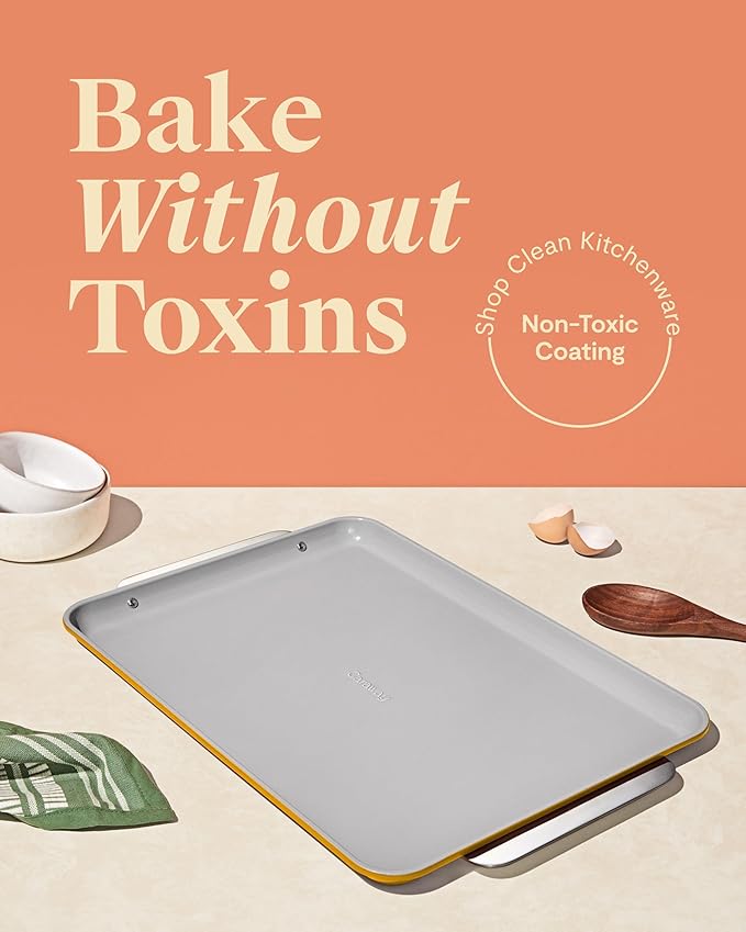 Caraway Non-Stick Ceramic Large Baking Sheet Duo - Naturally Slick Ceramic Coating - Non-Toxic, PTFE & PFOA Free - Perfect for Baking, Roasting, and More - Large (18" x 13") - Marigold