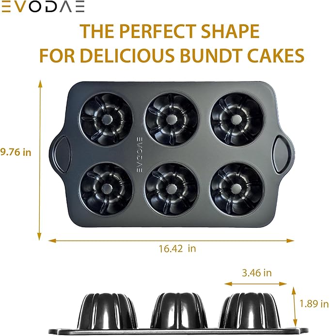 EVODAE® Mini Bundt Cake Pans in Holiday Gift Box – Set of 2, 12 Cup (2x6) Nonstick Black Carbon Steel – PFOA & PTFE Free – Perfect for Christmas Baking, Holiday Desserts & Winter Treats