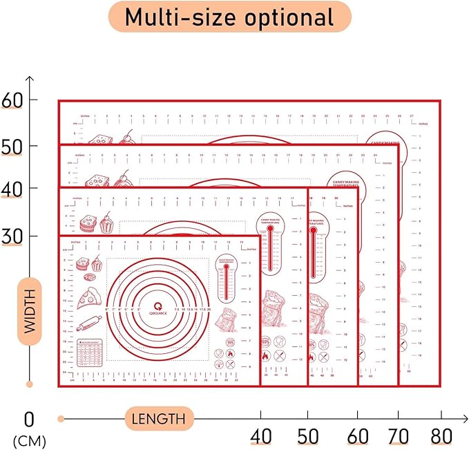 Silicone Pastry Baking Mat Dough - 16x24Inch Large Non Stick Slip Cookie Bread Rolling Mats Sheet, Kitchen Counter Kneading Cooking Board Pad Matt with Measurement for Pie Pizza Cookies Fondant Making