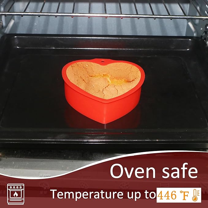 MILIVIXAY 2PCS Heart Shaped Cake Pans, 4 Inch Cake Mold, Red, Thin Style, Completely Non Stick, Food Grade Silicone, Easy To Store and Wash, Microwave, Freezer and Oven Safe.