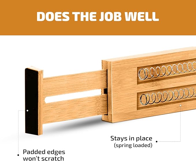 4 Pack Drawer Divider - Bamboo 2.6" High, 12.5-17" Adjustable Drawer Organizers for Clothes, Expandable Dresser Separators in Bedroom, Bathroom, Kitchen, Office Organization and Storage