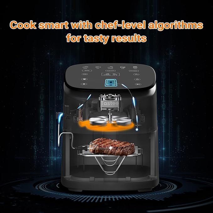 Tastee Air Fryer Lite, 8-in-1 Compact 5.5QT Oven with Single-Sensor Smart Probe, 450°F Digital Dehydrator, 24 One-Touch Presets, Dishwasher-Safe & Non-Stick Basket