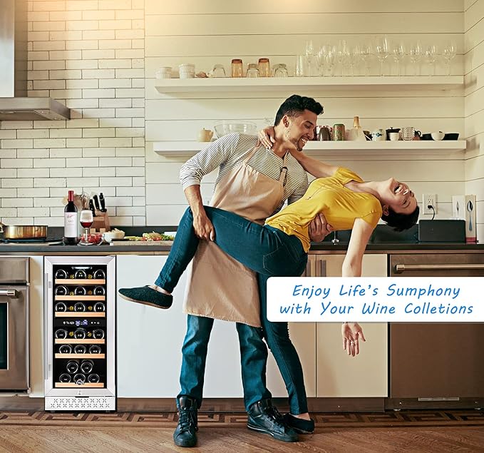 Tylza Mini Fridge 15 Inch Wine Cooler Under Counter, 33 Bottle Dual Zone Wine Fridge with Stainless Steel, Wine Refrigerator Freestanding, Built-in Wine Cellars