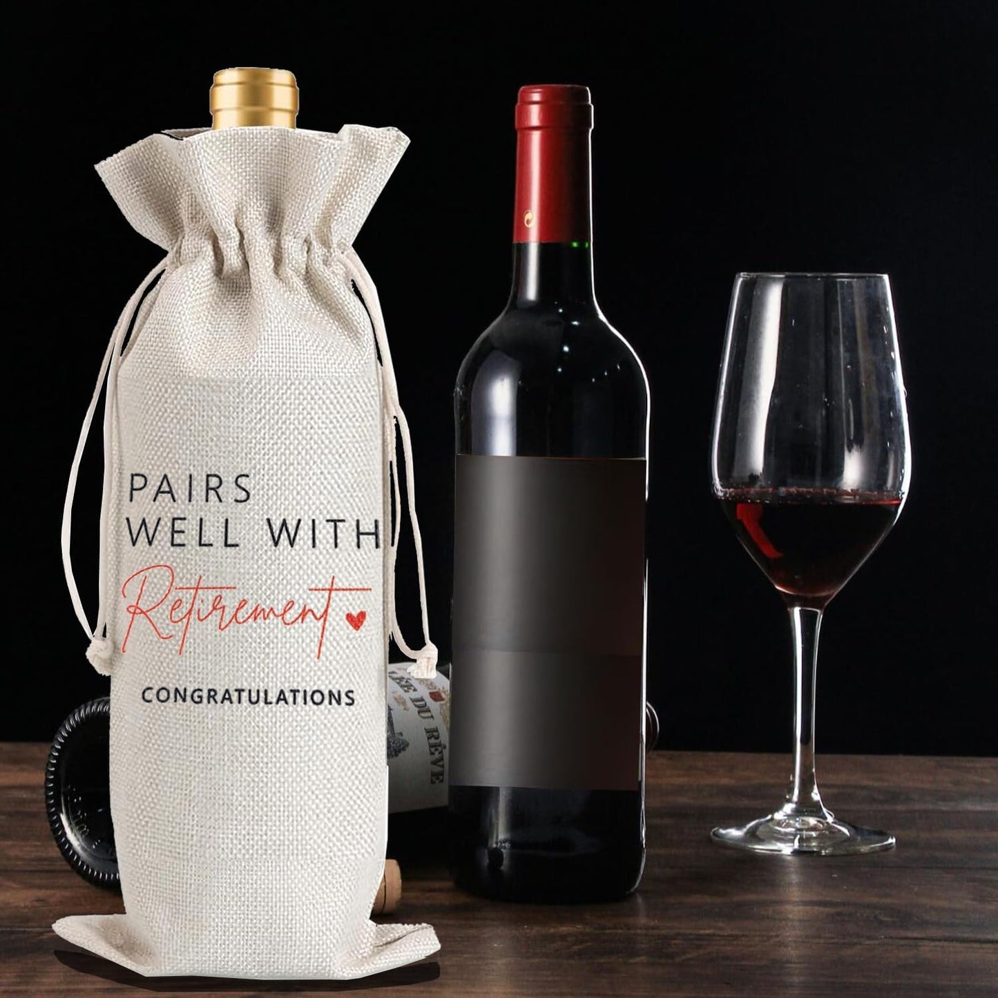 Julont 2Pcs Retirement Gifts for Women Men Farewell Gifts for Friends Retirement Wine Bag with 2Pcs Kraft Blessing Cards and natural jute rope (2 pieces)