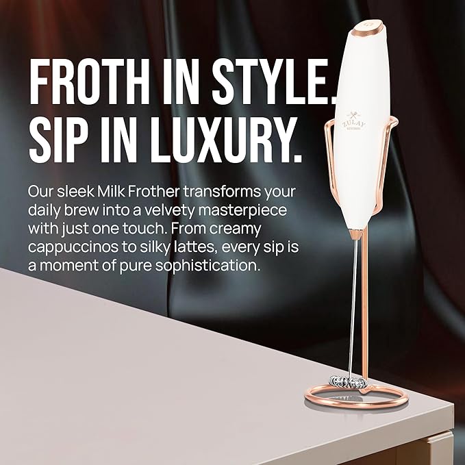 Zulay Kitchen Executive Series Luxury Gift Milk Frother with 4 Duracell Batteries – Handheld Electric Foam Maker for Coffee, Lattes & Hot Chocolate – Deluxe Finish, Ultimate Gift for Coffee Lovers