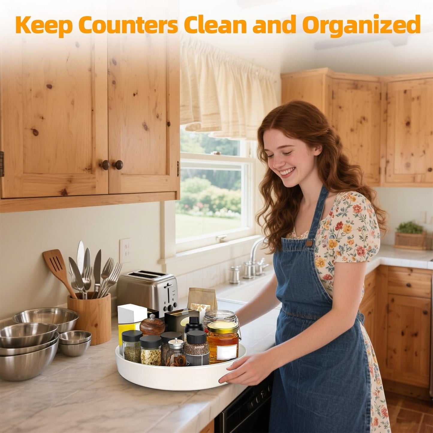 Metal Lazy Susan Organizer, 10 Inch Anti-Rust Turntable for Cabinet, Kitchen, Dining Table, Bathroom – Rotating Spice Rack, Spinner Storage, Round Carousel Organizer for Countertop White