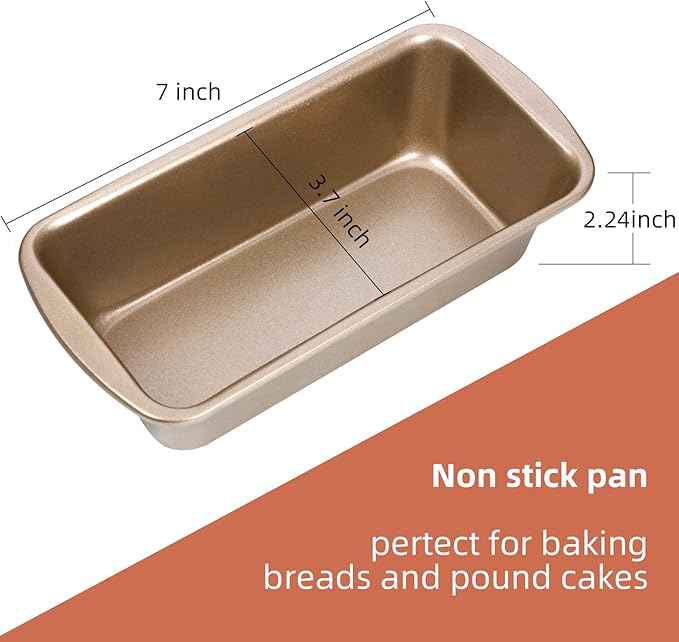 Patelai 4 Pack Small Loaf Pans for Baking Bread Non Stick Bread Pan Rectangle Baking Tray Toast Mold(Gold,7.2 x 3.7 Inch)