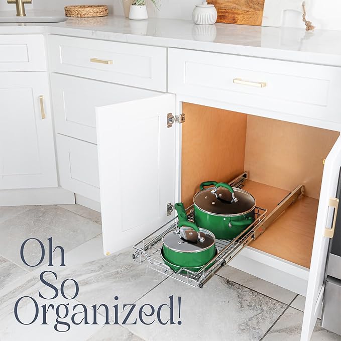 HOLDN’ STORAGE Pull Out Cabinet Organizer, Heavy Duty Caddy w/Lifetime Limited Warranty -24”W x 21”D - Requires At Least 25-1/4” Cabinet Opening, Steel Metal Cabinet Drawers Slide Out, Chrome