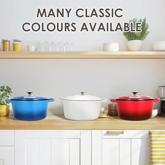 LIFERUN 6 Qt Enameled Cast Iron Dutch Oven Pot with Lid，Oven Safe up to 500° F, Heavy-Duty Non-Stick Dutch Oven with Dual Handles for Bread Baking, Fry Foods, Braising, Stews, Roasting (White)