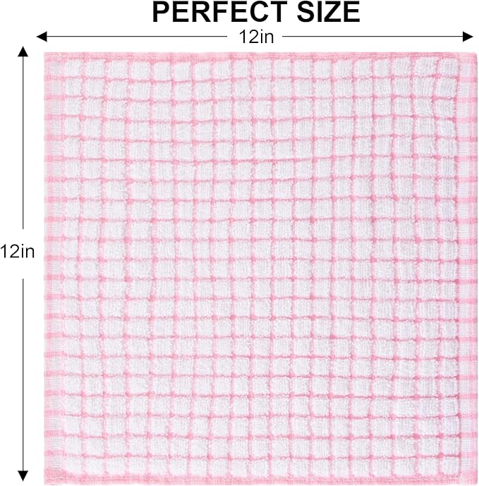 Kitinjoy Cotton 8 Pack Terry Kitchen Dish Cloths, 12 x 12 Inches Super Soft and Absorbent Dish Rags, Quick Drying Dish Towels for Washing Dishes, Pink