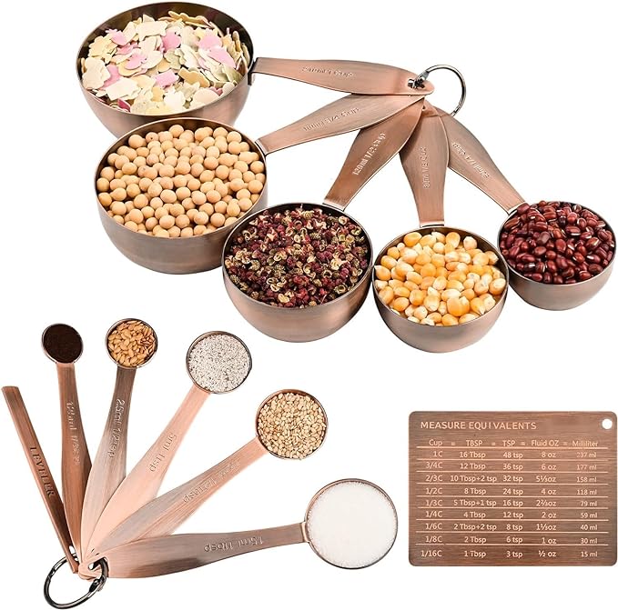 Smithcraft Measuring Cups and Spoons Set, 12 Pieces Stainless Steel Measuring Cup Set, Metal Copper Measuring Cups Spoons, Dry & Liquid Kitchen Measure Cup Spoon & Leveler & Measure Equivalents